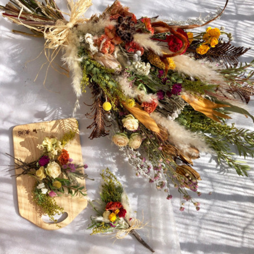 受注制作ナチュラルクラッチブーケ、ブートニア、ヘッドパーツ