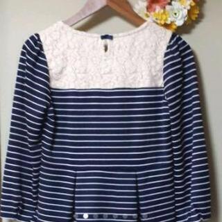 急募🔊 未使用に近い❕◀️トルディア▶️ボーダー 紺 花柄 レース風 切り替えの画像