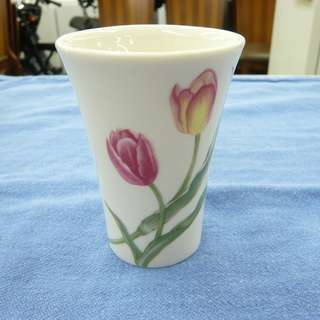 チューリップフラワー tulip flower 歯ブラシホルダー＆洗面用コップ 陶器製 未使用　西岡店の画像