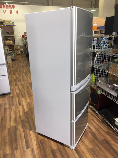【苫小牧バナナ】2009年製 三菱/MITSUBISHI 380L冷蔵庫 左開き MR-CL38PL-S シルバー系 ファミリー向け 