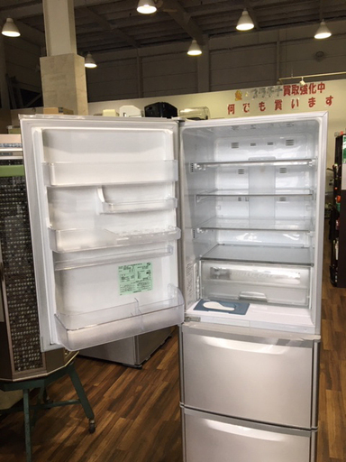 【苫小牧バナナ】2009年製 三菱/MITSUBISHI 380L冷蔵庫 左開き MR-CL38PL-S シルバー系 ファミリー向け 