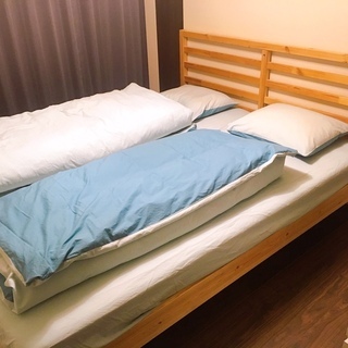 IKEA ダブルベッドフレーム（直接引き取り限定でマットレスプレゼント） ベッド マットレス ダブル ベッドフレーム マットレス付き