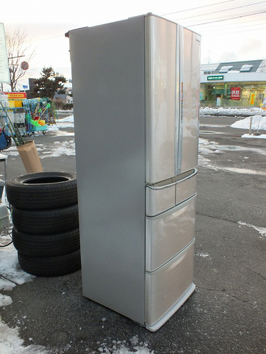 【苫小牧バナナ】2009年製 パナソニック/Panasonic 426L冷蔵庫 両開き NR-F433T-N シルバー系 ファミリー向