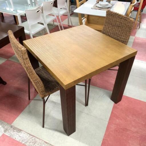 中古 ミキモク バンブー ダイニング3点セット 食堂セット 正方形 幅80cm×奥80cm×高71cm