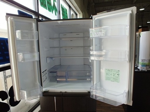 【苫小牧バナナ】2013年製 三菱/MITSUBISHI 600L冷蔵庫 両開き MR-JX60W-RW 木目系 ファミリー向け 清掃