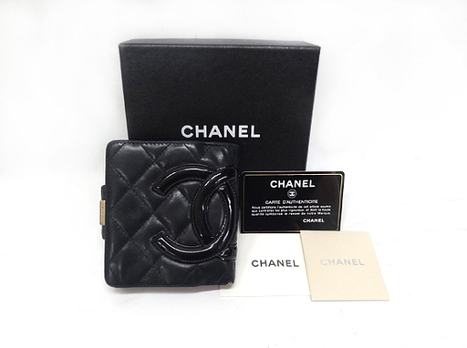 本物 シャネル カンボンライン 二つ折り財布 ココマーク 黒×黒 CHANEL ブラック がま口 札幌市 豊平区 平岸
