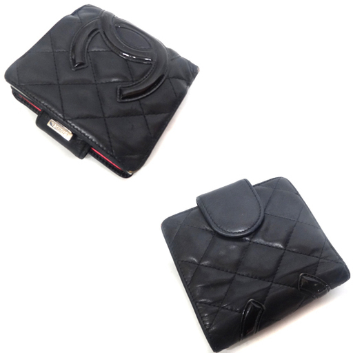 本物 シャネル カンボンライン 二つ折り財布 ココマーク 黒×黒 CHANEL ブラック がま口 札幌市 豊平区 平岸