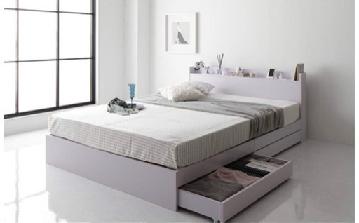 【お譲り先決定】セミダブルベッド コンセント付 キャスター付引き出し 真っ白 ポケットコイルマットレス付