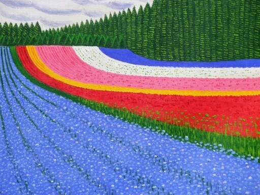 ★美瑛・富田ファームの花畑・谷村一男作・肉筆油彩画・４つ切・新品額付