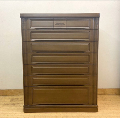 美品 ★ 府中家具 和箪笥 7段 チェスト ドルフィン 楢 110cm 桐 箪笥 タンス 整理ダンス 高級 特注品 天然木 無垢 ナラ材 小物収納 手彫り