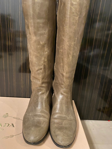 履きやすさ抜群◎PRADAプラダ★ゆったりフラットブーツ24.5cm革
