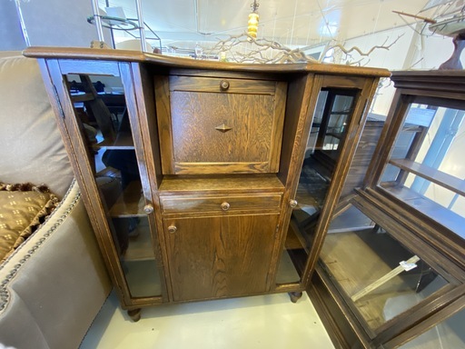 三越家具 ライティングビューロー 机 茶 収納 中古品