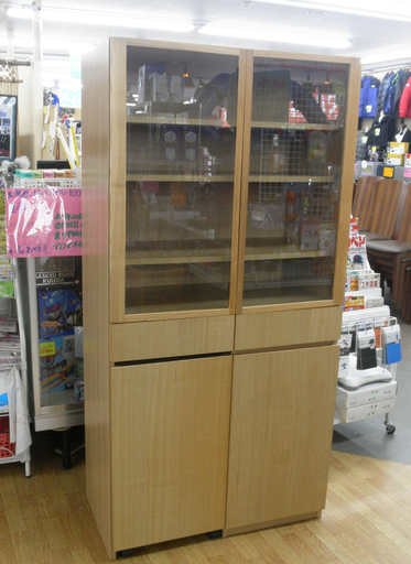 無印良品  食器棚 ワゴン付食器棚 キッチン収納 木製 SE87HW タモ材 ナチュラル系 良品計画 幅87㎝ 西岡店