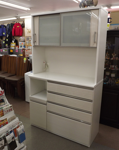 レンジボード  レンジ台 白 エナメル 食器棚 カップボード 幅120㎝ ダイニングボード 西岡店