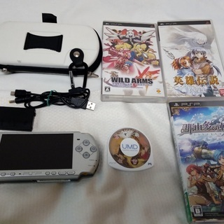 【中古】PSP3000(銀) + ソフト4本