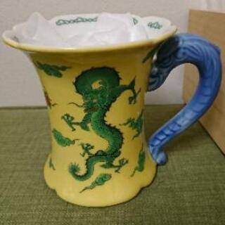 〖未使用品〗深川製磁  竜鳳凰錦手黄地  ビアマグ  黄色  宮内庁御用達