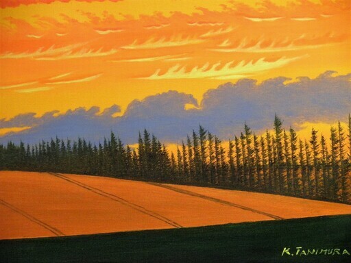★北海道・夕焼けの丘・谷村一男作・肉筆油彩画・F6・新品額付 送料