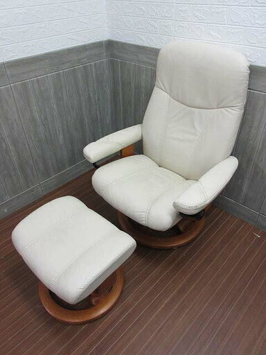 ss0845　エコーネス　ストレスレスチェア　オットマン付　アイボリー　EKORNES　リクライニングチェア　回転イス　パーソナルチェア　レザー　本革　白　北欧