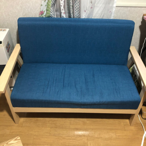 OSLEEP ソファーベッド ソファー ネイビー 2人掛け ファブリック 天然木