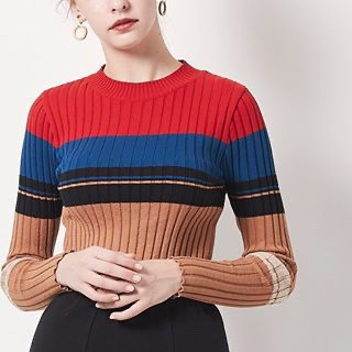 美品titivateランダムボーダーマルチカラーニット beigeの画像