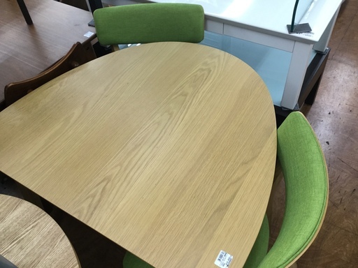 ダイニング3点セット　関家具　テーブル1×イス2　ナチュラル×グリーン