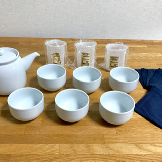新品　無印良品　ティーポット　ストレーナー　白磁煎茶碗　コースターの画像
