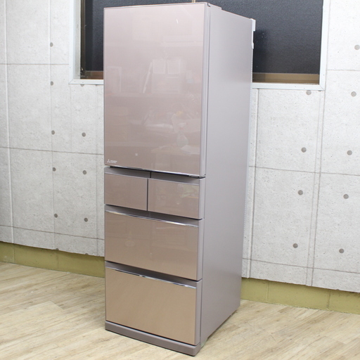 R044)三菱 MITSUBISHI 5ドア冷凍冷蔵庫 MR-B46Z-P2 455L 2016年製 右開き ガラスドア 置けるスマート大容量
