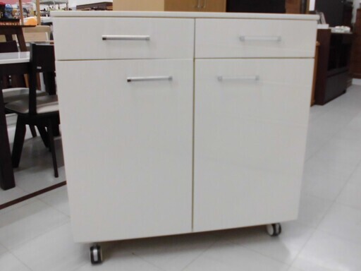 ミドルレンジボード 幅88.5×奥行42×高さ89cm キャスター付き ホワイト キッチン収納 苫小牧西店