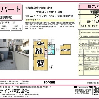 ◉おかげさまでご成約となりました。お問合せいただいたお客様へ御礼を申し上げます。 誠にありがとうございました。　　　　　　　　　　　⭕️賃料下がりました！！⭕️仲介手数料無料　🌸田園調布駅　徒歩６分🌸しゃんぶるいずみ　◆バス・トイレ別◆２K◆大型ロフト付 - 賃貸（マンション/一戸建て）
