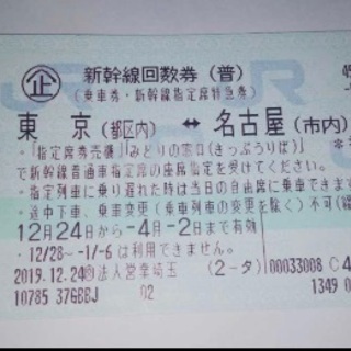 名古屋⇄東京新幹線回数券