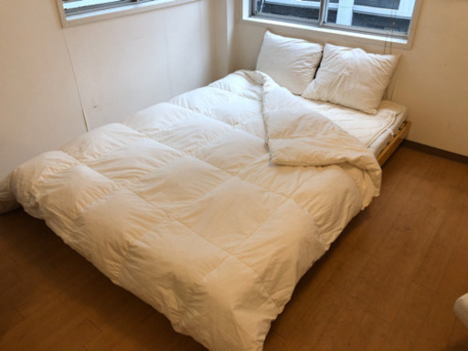 スノコダブルベッド　マットベッドパッド布団枕付き