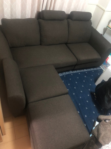 3人掛け コンパクトカウチソファオットマンヘッドレスト