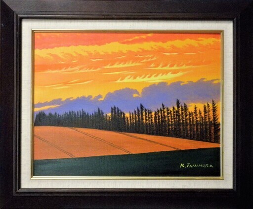 北海道・夕焼けの丘・谷村一男作・肉筆油彩画・F6・新品額付