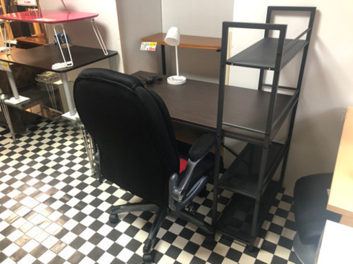 【リサイクルサービス八光　田上店　配達・設置OK】不二貿易　ダークブラウン　PCデスク　3点セット