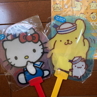 【新品】ウチワ　キティ&ポムポムプリン&ポムポムプリンシール