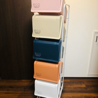 中古　ゴミ箱 分別 縦型 21L×5段 キャスター付きコンテナスタイル5 ダストボックス 5分別 ペールワゴンの画像
