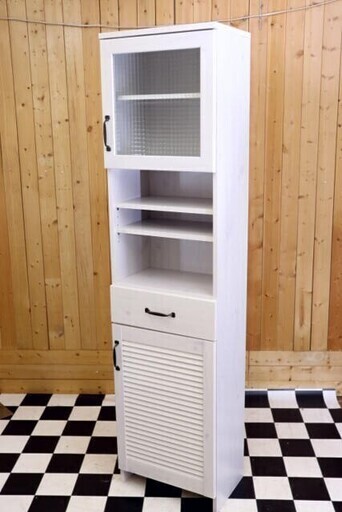 １２　ニトリ　スリム食器棚　450×300×1795　キッチン収納　大特価　ホワイトタイプ　キッチンボード　住まい　新生活　配達可能