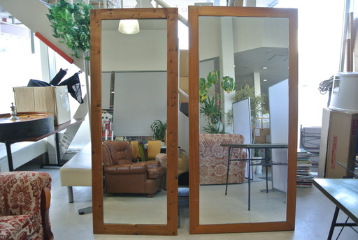 大きい姿見ミラー　１枚でも　２枚セットでも☆　説明文必読！　アンティーク　ヴィンテージ　オールドチーク？　無垢材？　木目　鏡