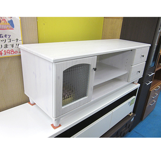 札幌【白い木目調のTVボード】幅95cm 組み立て済 オフホワイト 白色系 モノトーン 塩系 テレビボード TV台 テレビ台 ローボー