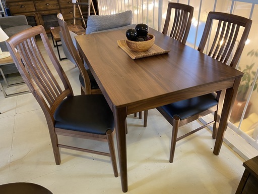 家具の大丸 ダイニングテーブルセット テーブル チェア 5点セット 茶 ウォールナット 中古品