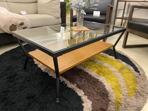 フランフラン Francfranc メリオル コーヒーテーブル センターテーブル 黒×茶 ガラス天板 中古品