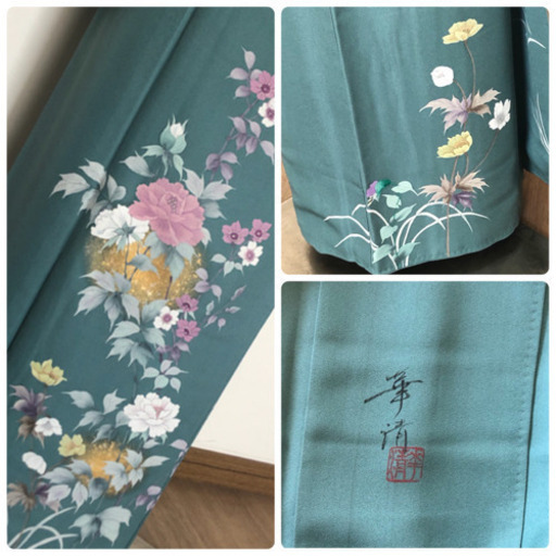 美品【作家物・前田華清 】(ニューガード加工済)金彩手描き花模様訪問着と袋帯