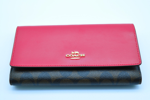 ❤️新品未使用❤️コーチ 長財布❤️シグネチャー柄ブラウンxレッド❤️ギフトボックス付き❤️