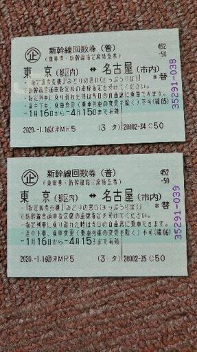 新幹線往復チケット東京→名古屋間