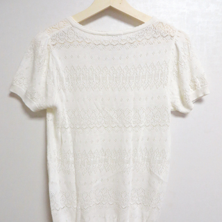 【※お取り引き中】使用回数少なめ★レディース ハニーズ 半袖カーディガン 部分ラメ入りホワイトカラー Mサイズの画像