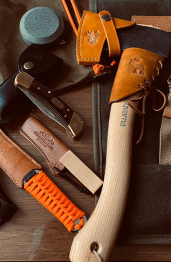 ハスクバーナー手斧+カナダ製レザーシース ネックガードセット