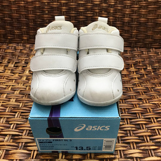 【美品】アシックス スクスク ファブレ FIRST SL3 13.5cm ホワイト×シャンパンゴールド 子供靴の画像