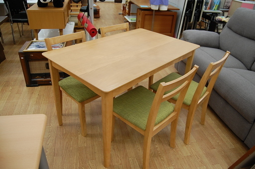 三栄コーポレーション 4人掛けダイニングセット グリーン系  北欧風 食卓セット  ☆ PayPay(ペイペイ)決済可能 ☆ 札幌市 清田区 平岡