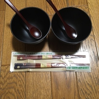 【交渉中】お椀　木製スプーン　若狭塗りお箸セット