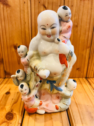 【中国の神様の置物】景徳鎮/洙美瓷/唐人/布袋様/座像/布袋童子像/景徳鎮窯 仏像